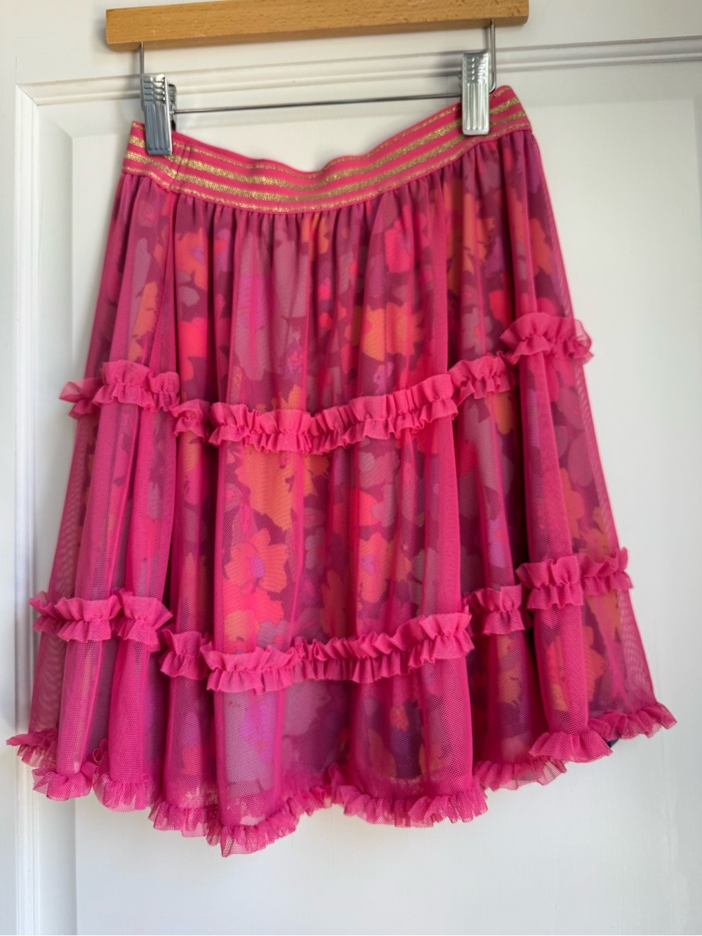 Finding Foxtale Girls Pink Floral Ruffle Tiered Skirt